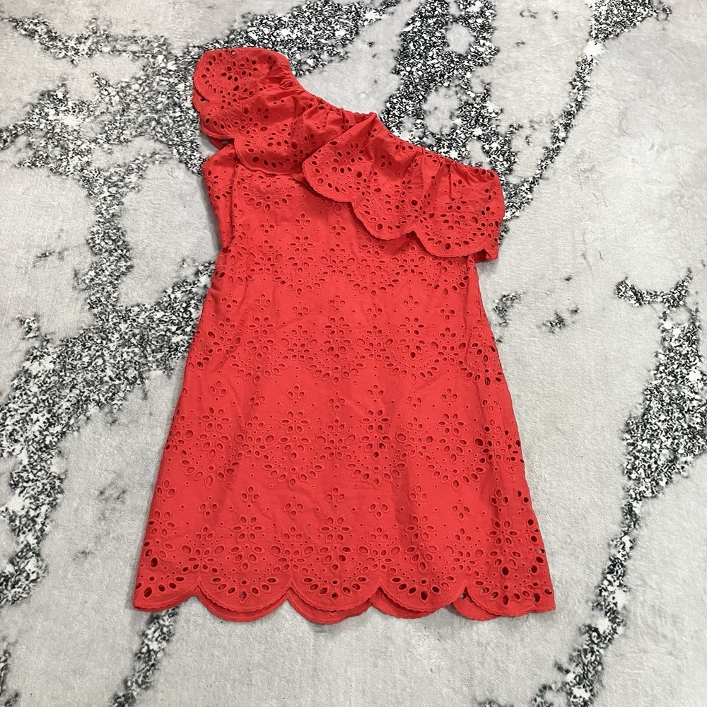 Cupcakes and Cashmere Mini Dress Size Small Red Eyelet One Shoulder Ruffle